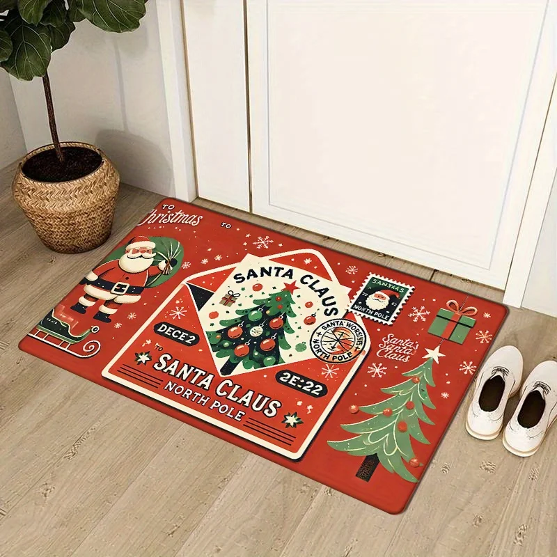 1pc Festive Santa Claus Christmas Tree Doormat - Non-Slip, Machine Washable, Comfortable Polyester Floor Mat for Entryway