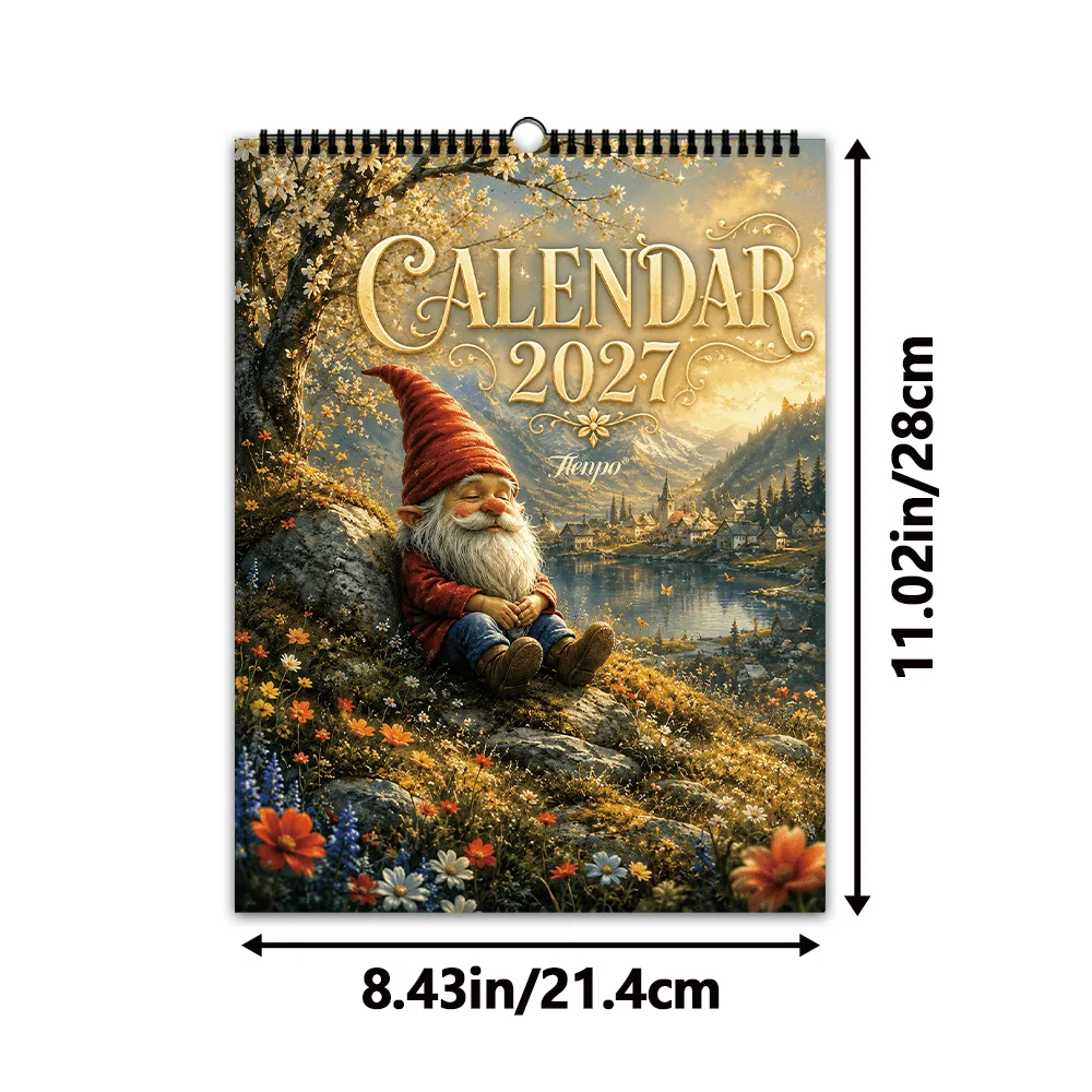 1pc 2027 Wall Calendar,Forest Gnome Oil Painting Theme,12-Month Monthly Planner, Perfect Gift for Birthdays, Christmas, New Year