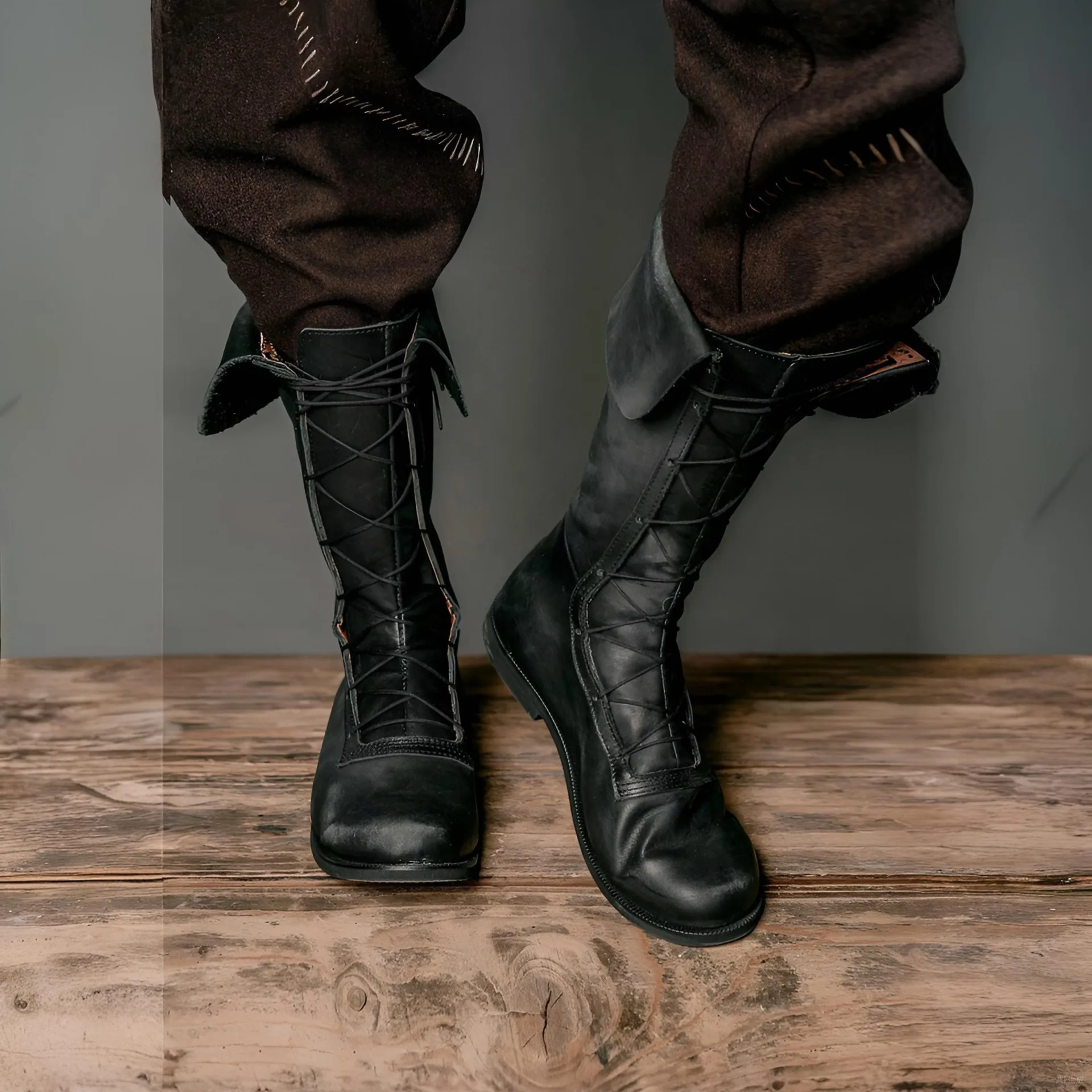 Herren Retro Mittelalterliche Renaissance-Stiefel Ritter Piraten Cosplay Schuhe PU-Leder Flache Halbhohe Stiefel für Halloween Rollenspiel Party Kriegerstiefel – Detail 16