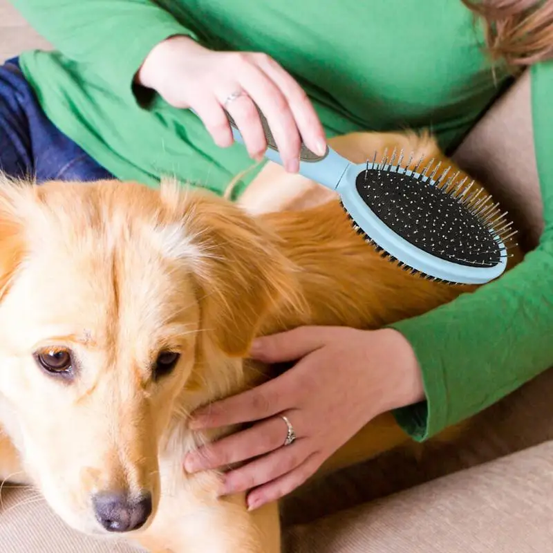 Professional Pet Brush 2 In 1 Massage Comb Dog Shedding And Grooming Fit For All Long Short Hair Pets Blue Brush Short Hair