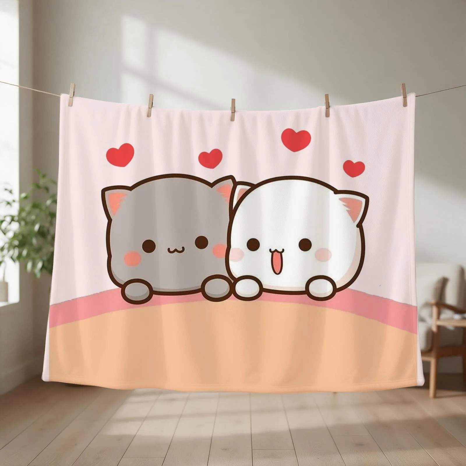 Peach and goma mochi cat Throw Blanket bed plaid Warm Blankets For Bed Bed linens Blankets