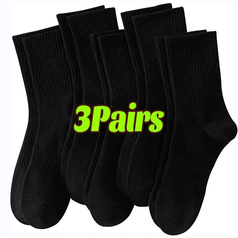 Cotton Sports Socks Unisex Soft Comfortable Breathable Casual Socks Black White Mid Tube Solid Color for Men Women Classic Socks, image 7