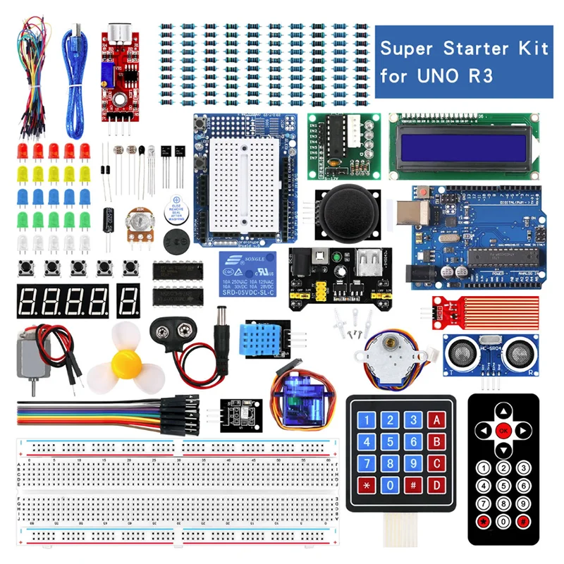Super Starter Kit for Arduino UNO R3 with Stepper Motor SG90 Servo 1602 LCD Jumper Wires Learning Kit