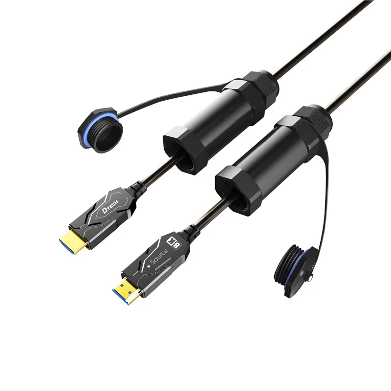 Protective Cover Armored HDMI Fiber Cable 4K 8K Dtech Ultra Armor AOC Active Optical HDMI Armored Cable With Protection Socket