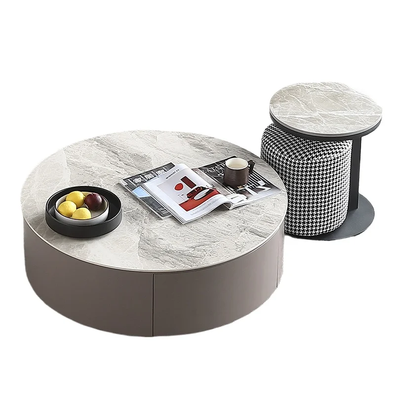 

Круглый журнальный столик современного размера с табуреткой, выдвижной мраморный журнальный столик из деревянного сланца