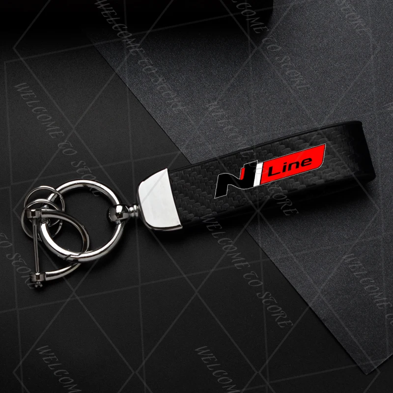 2025 For N Line LOGO Fastback Elantra Tucson Veloster I30 Ioniq Tuscani Woman Men Carbon Leather Keyring Car Keychain Key Chain view 3
