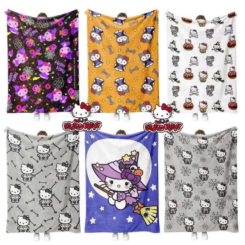 

Hello Kitty Blanket Hallowmas Warm Flannel Blanket Gift Blanket Pillowcase Style Pattern Printing Blanket Bedspread Bedroom Girl