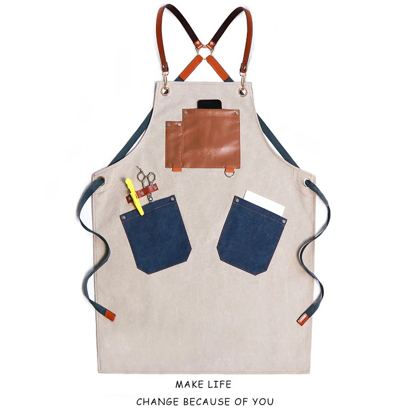 

Стильный джинсовый фартук с перекрестными лямками для женщин и мужчин, винтажный дизайн с большим карманом, идеально подходит для готовки, рукоделия, работы бариста, работы в домашнем кафе.