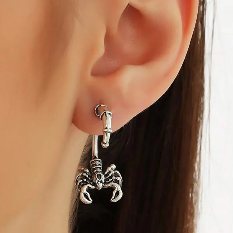 Gothic Punk Scorpion Stud Earring For Men Women Silver Color Personality Fashon Jewelry Accessories Wholesale Dropshipping 2024