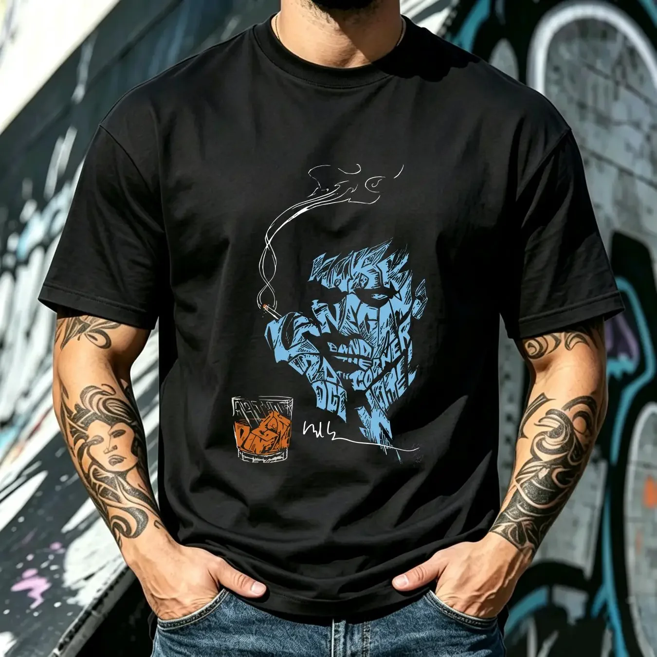 washed T Shirt New Mark Lanegan Singer Basic For Fan Black All Size Men TMB682 vintage Washed Comfortable Slightly streetwear
