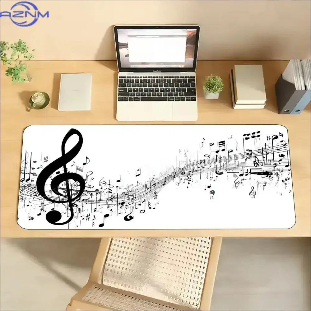Black White Treble Clef Musical Note Mousepad Rubber Non-Slip Large Desk Mat Music Art Pattern Keyboard Pad for Gaming Office