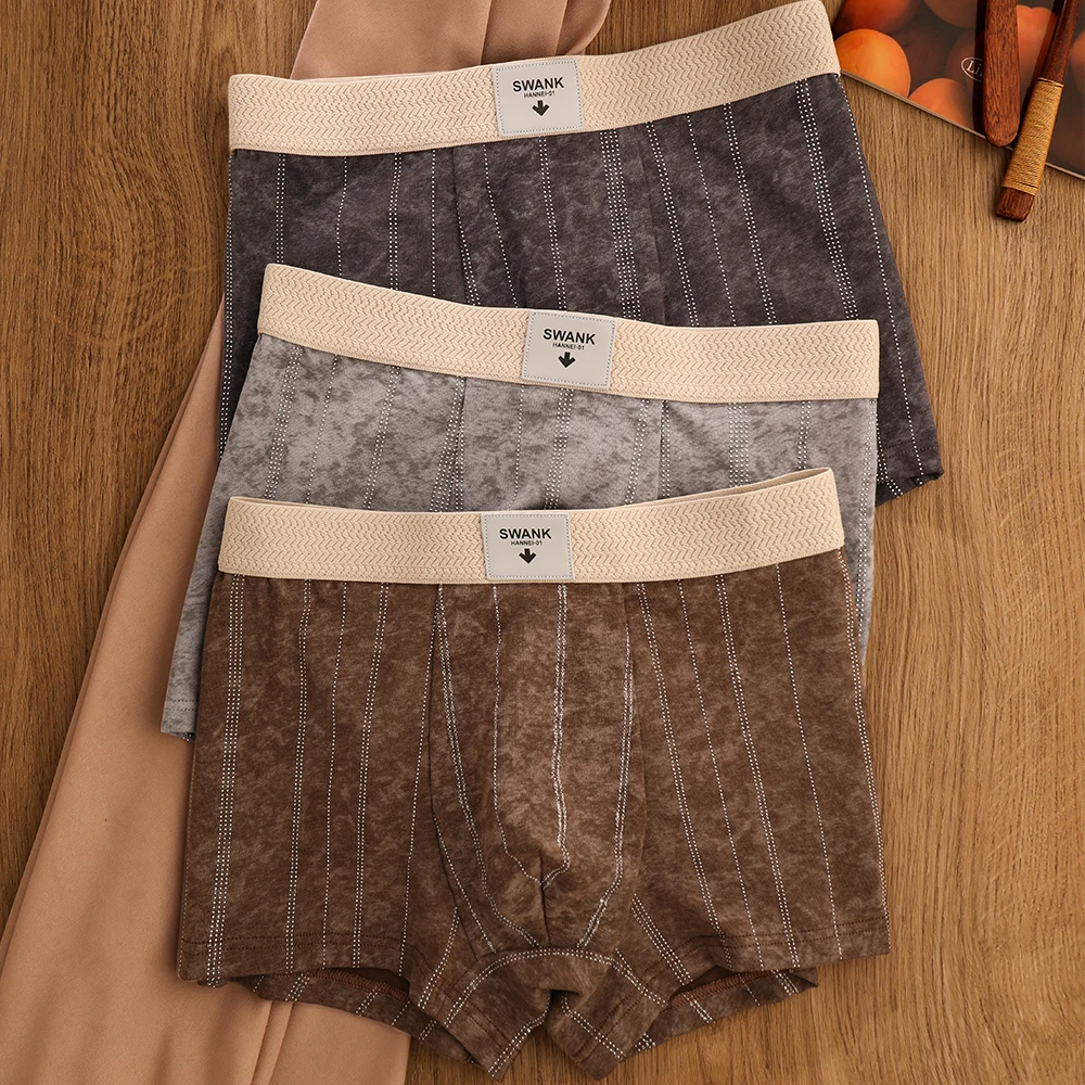 

3PCS/Pack L-3XL Cotton Vintage Striped Men's Panties Antibacterial Breathable Mesh Crotch Boxers Man Comfortable Soft Undrewear