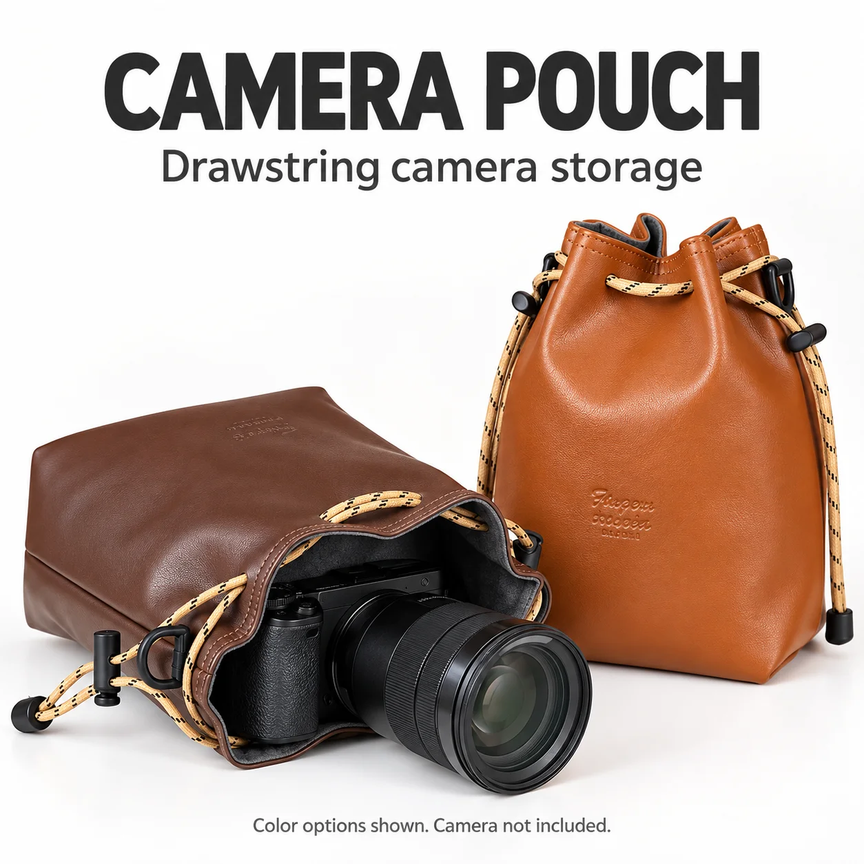 Drawstring Camera Bag with Shoulder Strap Soft Fabric Lining and Inner Pockets Portable Camera Storage Pouch for Travel