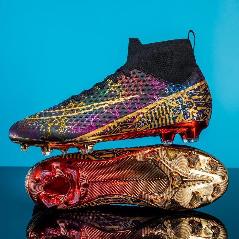 

New Men Professional Football Boots High-top High Ankle Training Soccer Shoes Cleats Grass Women Sport Footwear Long Spikes