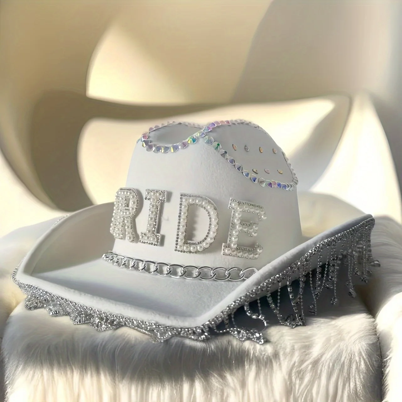 HongLuan BRIDE White Cowboy Straw Hat for Women, Luxury Wedding Hats, Cowboy Accessories & Cowgirl Hats for Ladies Adults Woman