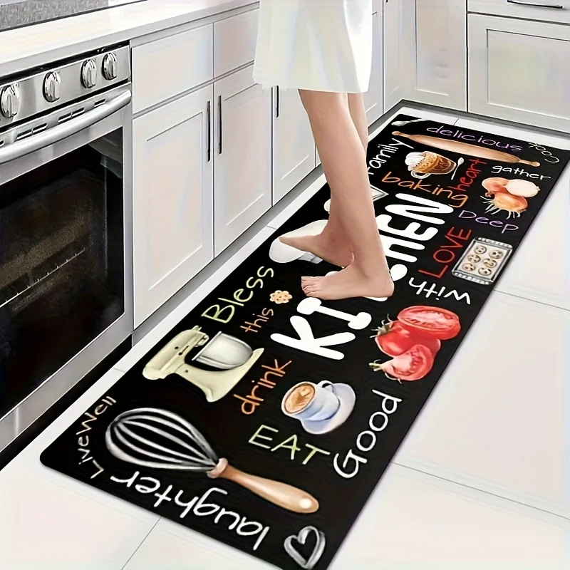 VIKAMA Kitchen Water-Absorbing Rug Best-Selling Knife And Fork Letter Laundry Room Easy-To-Clean Floor Mat, Home Decor Accessory