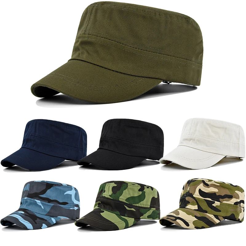 

Men's Flat Top Army Baseball Cap Adjustable Classic Style Plain Solid Cotton Military Tactical Hats Retro Cadet Bone Women