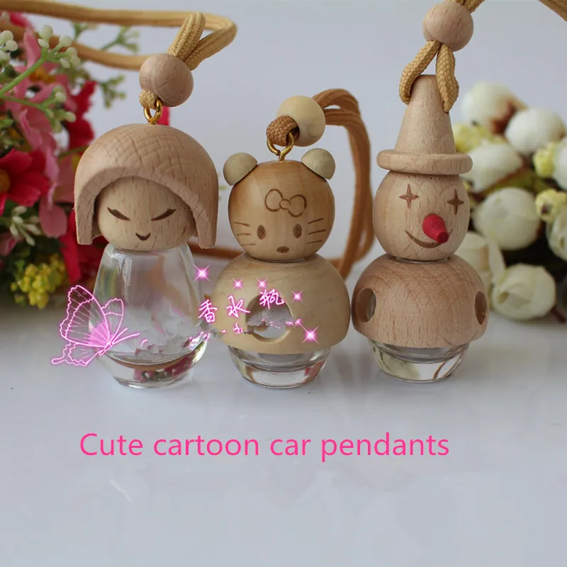 Cartoon Car Perfume Glass Bottle Car Aromatherapy Bottle Wooden lid Essential Oil Bottle Car Cute Decoration Accessories