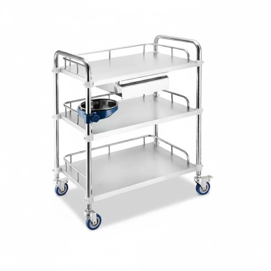 

Medical Cart, Stainless Steel Wood Panel Treatment Cart, Rolling Mobile Storage Trolley, Commercial Utility Furniture