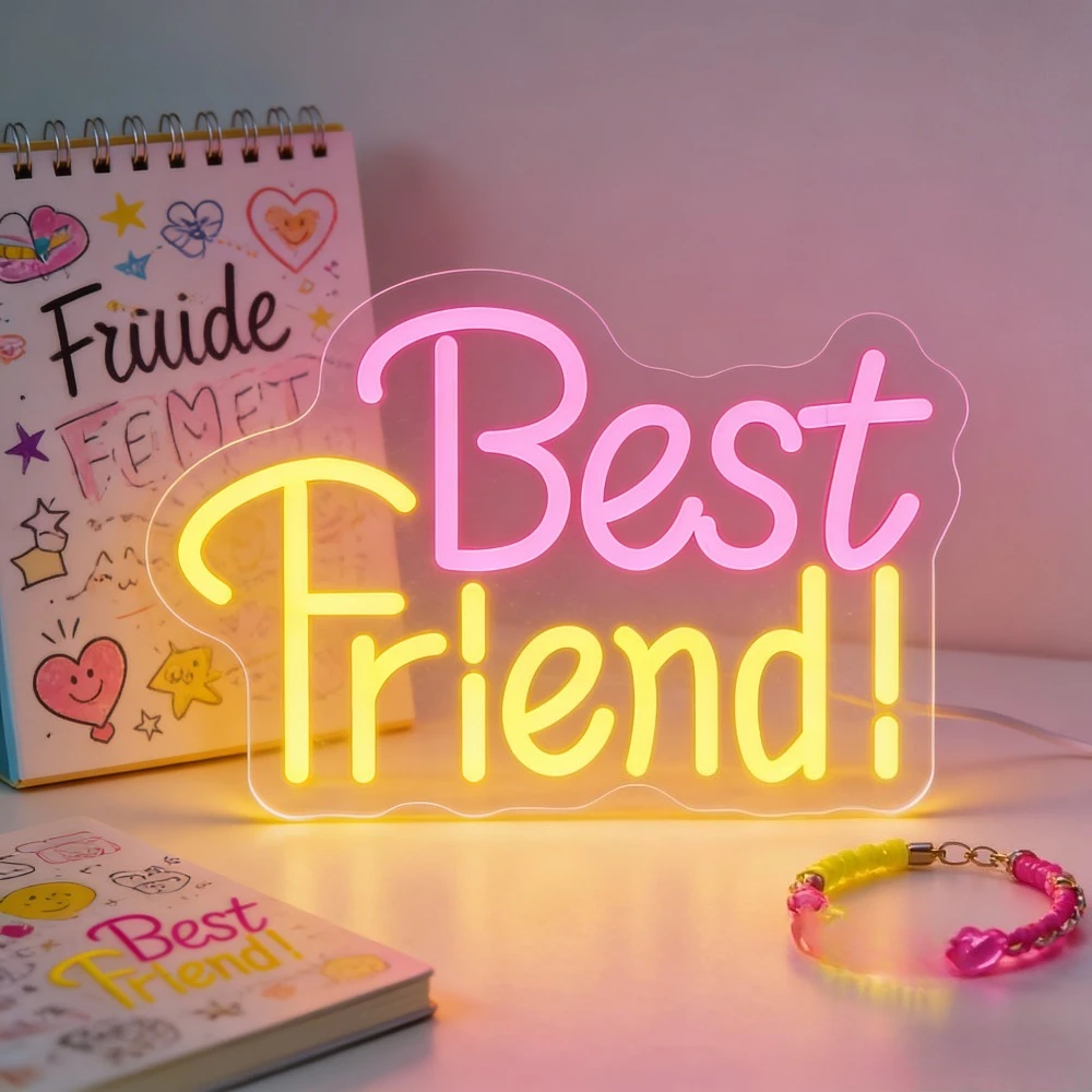 

Неоновая вывеска «Лучшая подруга» с LED-подсветкой, USB, регулируемая, розово-желтая, для комнаты девочки, общежития, вечеринки, декора спальни, идея подарка для подруги