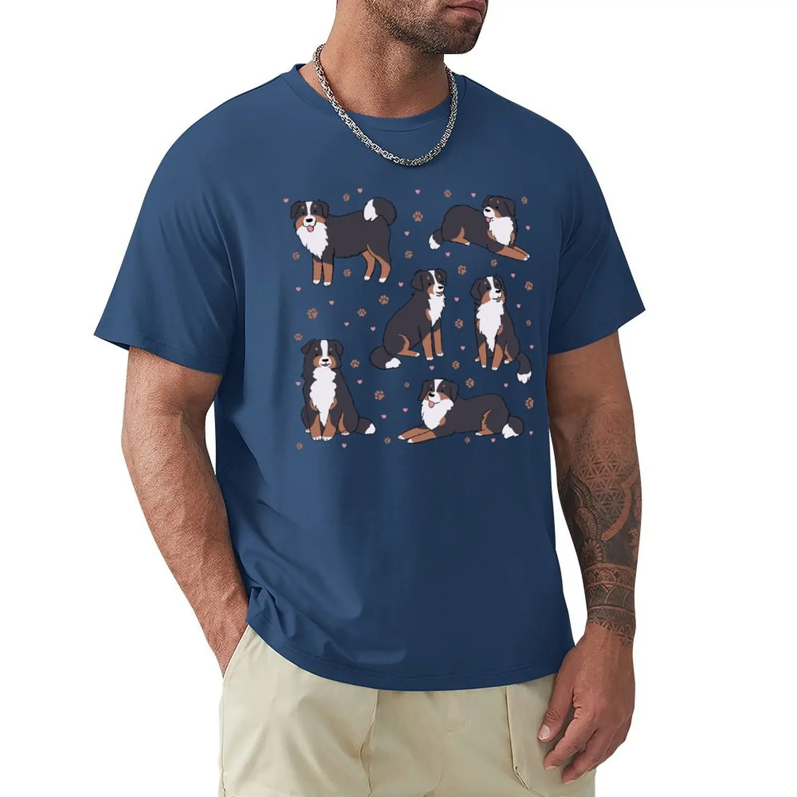 Bernese Mountain Dog illustration pattern T-shirt cute tops summer clothes new edition t shirt for men