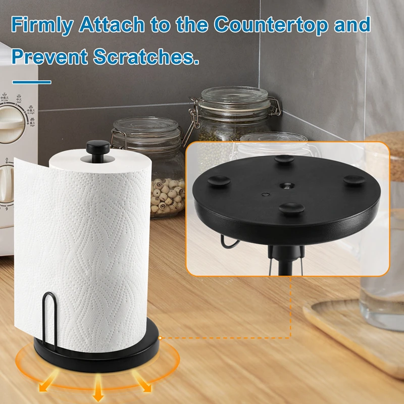 Top-Paper Towel Holder Countertop, Paper Towel Stand With Ratchet System For Kitchen Bathroom Black