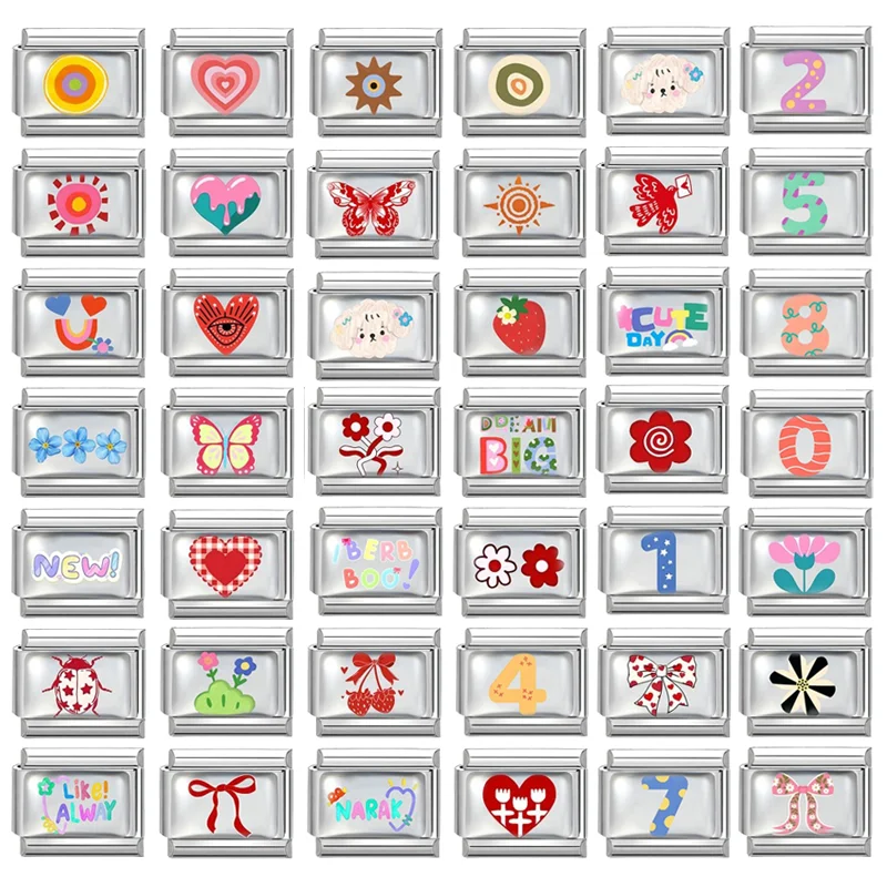 Fashion Red Blue Series Love Heart Smile Big Dream Italian Link Fit 9mm Stainless Steel Bracelet Making DIY Charm Jewelry Gifts