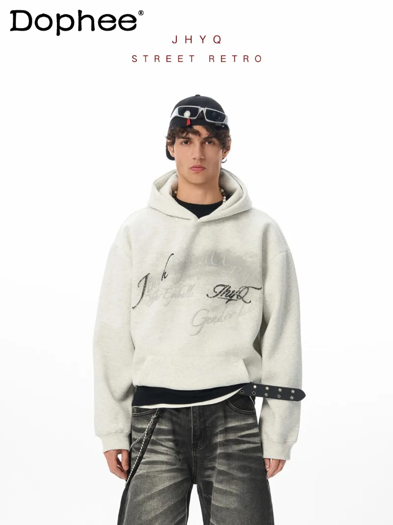 

American Retro High Street Letter Print Hoodie Autumn Winter Fashion Trend Loose Casual Jacket Men