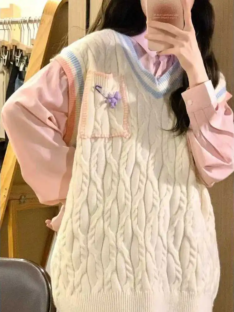 

Мягкий уютный женский вязаный свитер, комплект из двух предметов, розовый, милый, нежный, осенняя мода, повседневная одежда, полиэфирное волокно