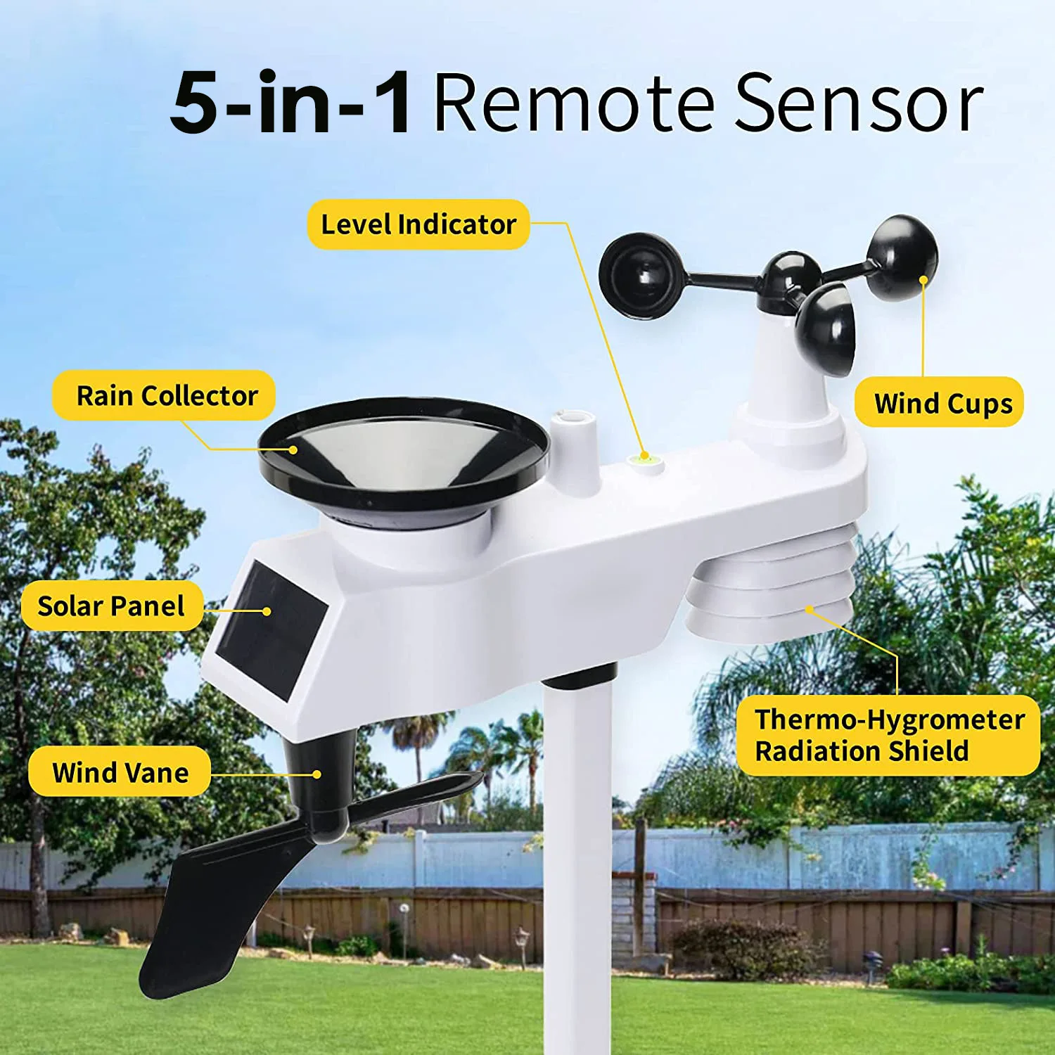5 in 1 WiFi Home Temperature and Humidity/Wind Speed/Rainfall Monitoring Weather Forecast Equipment Intelligent Monitoring