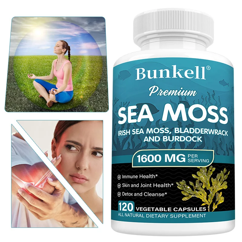 

Органические капсулы с морскими водорослями 1600 мг - ирландские морские водоросли, морская капуста и корень лопуха, для детоксикации, иммунитета, кожи, кишечника и суставов, веганские.