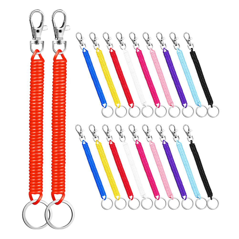 20 Pcs Lanyard Spring Keychain Elastic Retractable Spiral Wrist Coil Telescopic Leash for Purse Stretch Cord