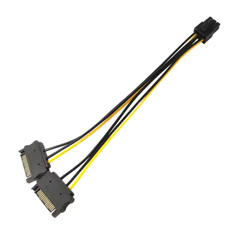 Dual 15Pin SATA Male to 6pin PCI-E PCI Express Graphics Video Display Card Dual SATA to 6pin Power Cable powered by