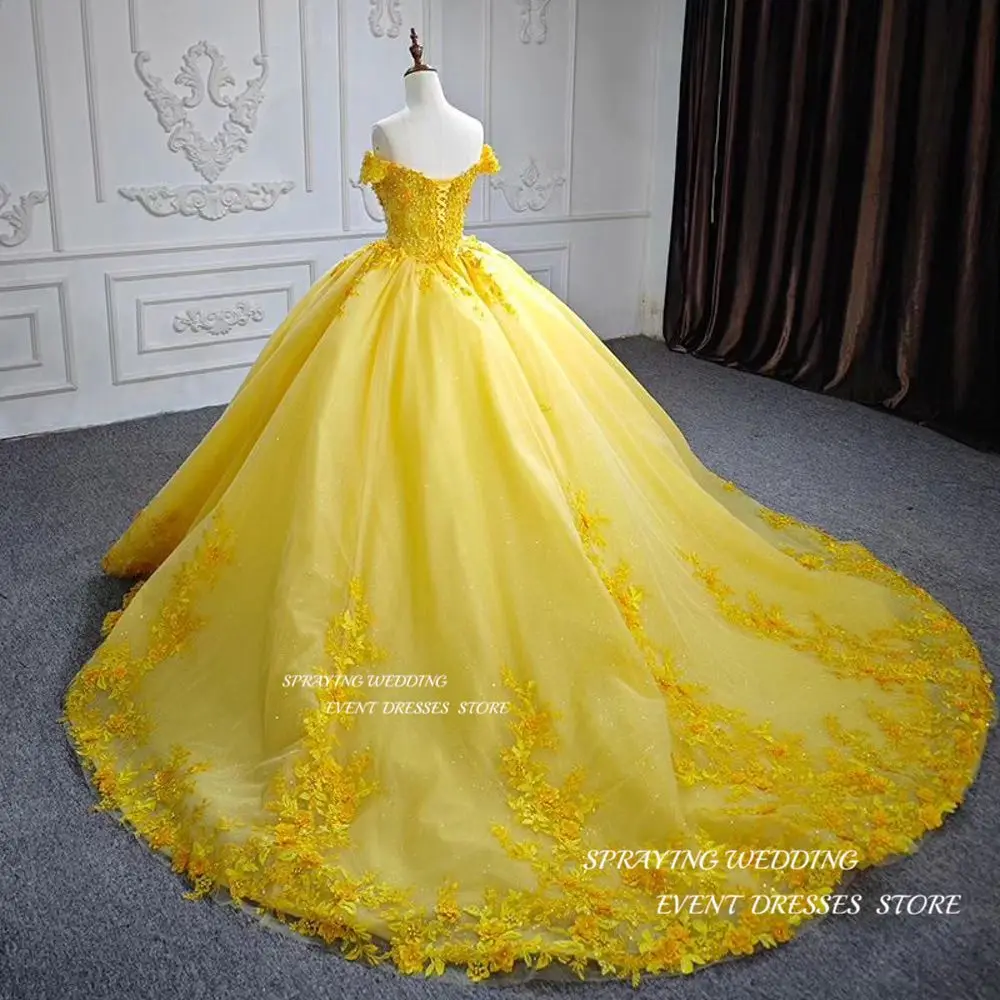 SPRAYING Orange Off Shoulder Quinceanera Dresses Applique Mexican Prom Birthday Sweet 16 Dress Vestidos De XV Anos