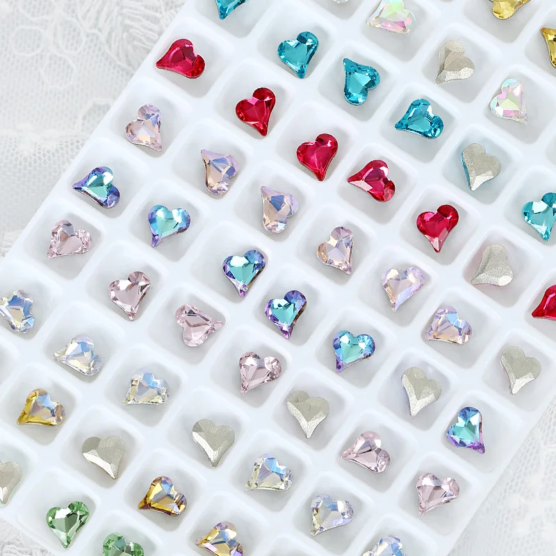 K9 100pcs/pack 6x7mm Heart Pink AB colors Crystal 3D Diamond Stone DIY Decoration Glitter Manicure Jewelry Accessories