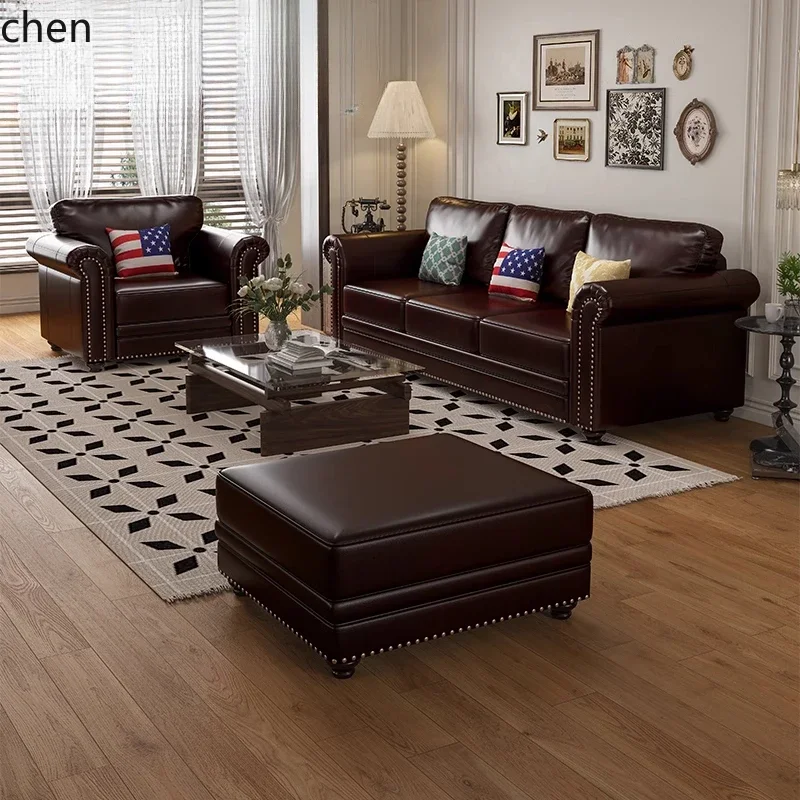 sf-1  leather sofa retro style living room classical craftsmanship small apartment combination straight row