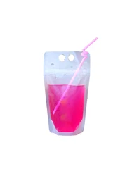 50pc Plastic Drink Packaging Bag Pouch for Beverage Juice Milk Coffeewith Handle and Holes for Straw