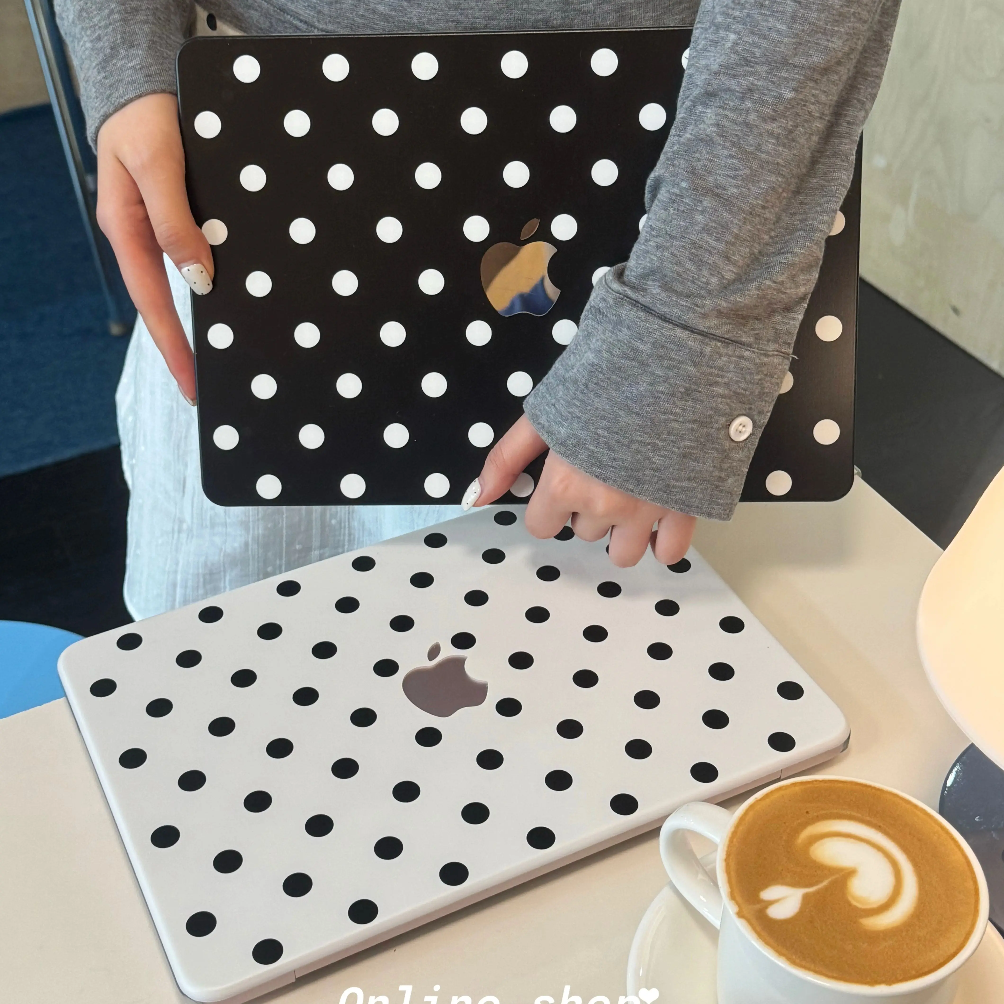 Ins Black White Polka Dots Crystal Laptop Case For Macbook Air 13.6 M4 NEO 15 M3 Hard Cover For Mac Book Pro 13 M1M2 14 M4 M5 16