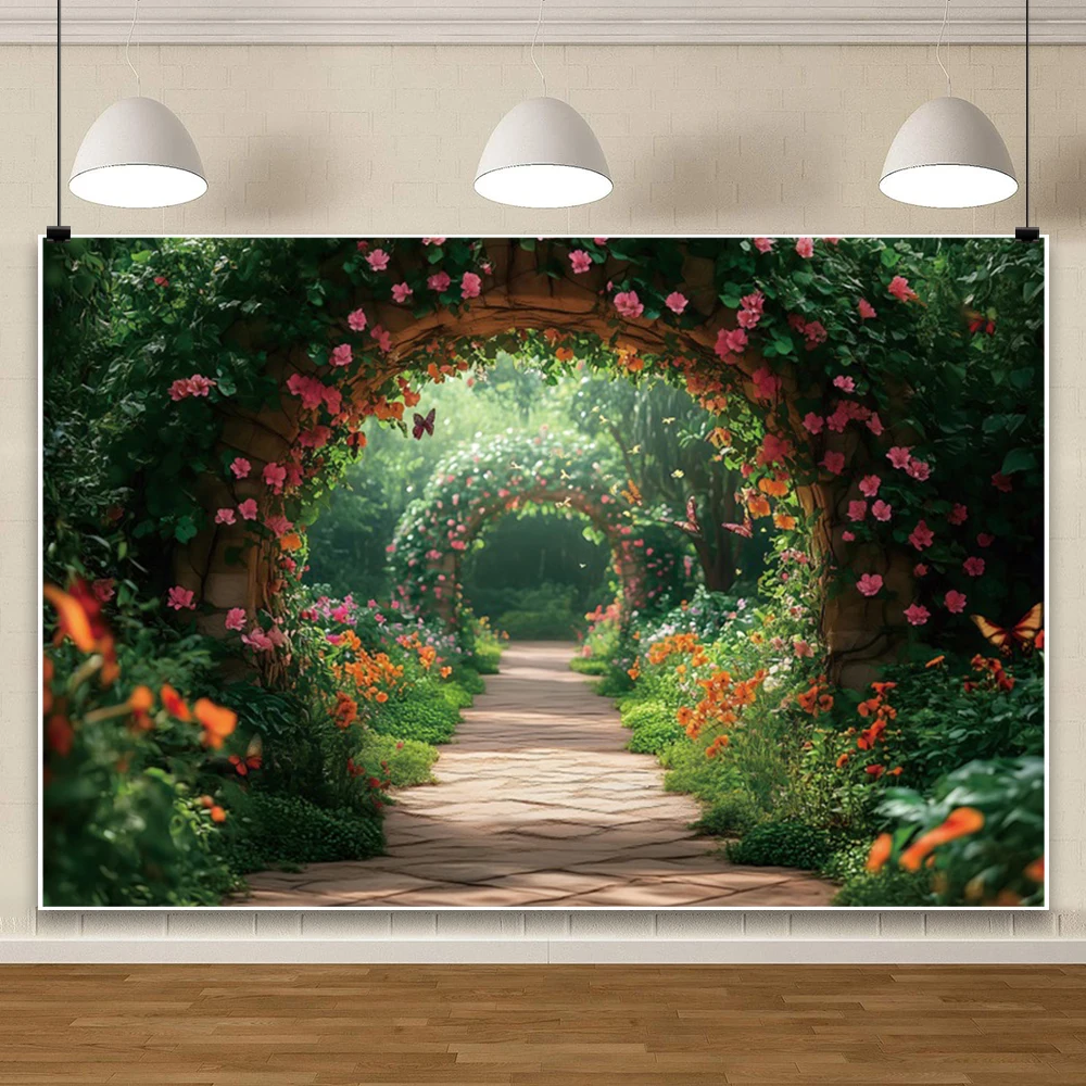 매직 가든 책장 사진 배경, 숲 녹색 용수철 풍경, 판타지 나비, 어린이 생일 초상화 배경