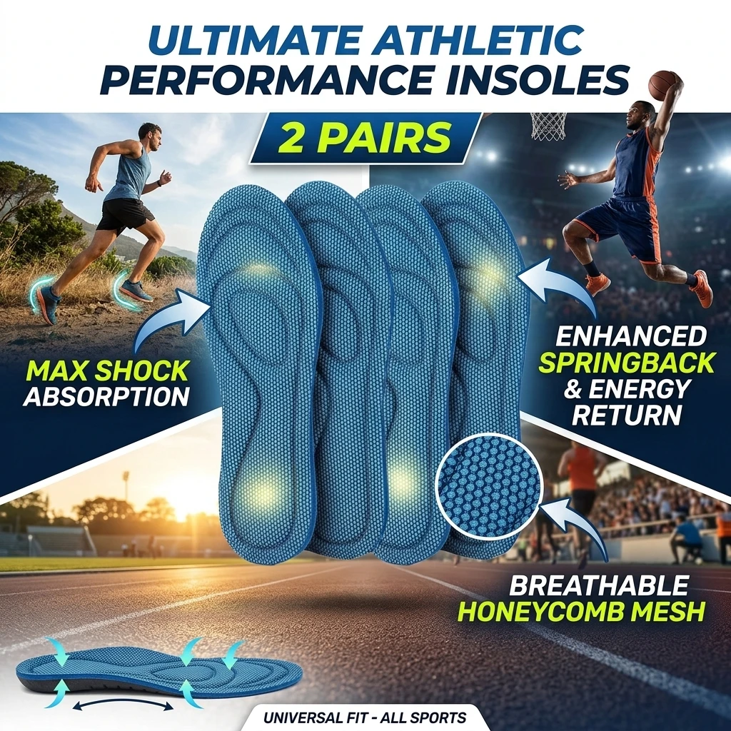 2 paires de semelles intérieures en mousse à mémoire de forme 5D pour chaussures, semelles respirantes, semelles de sport pour la course à pied, semelles orthopédiques