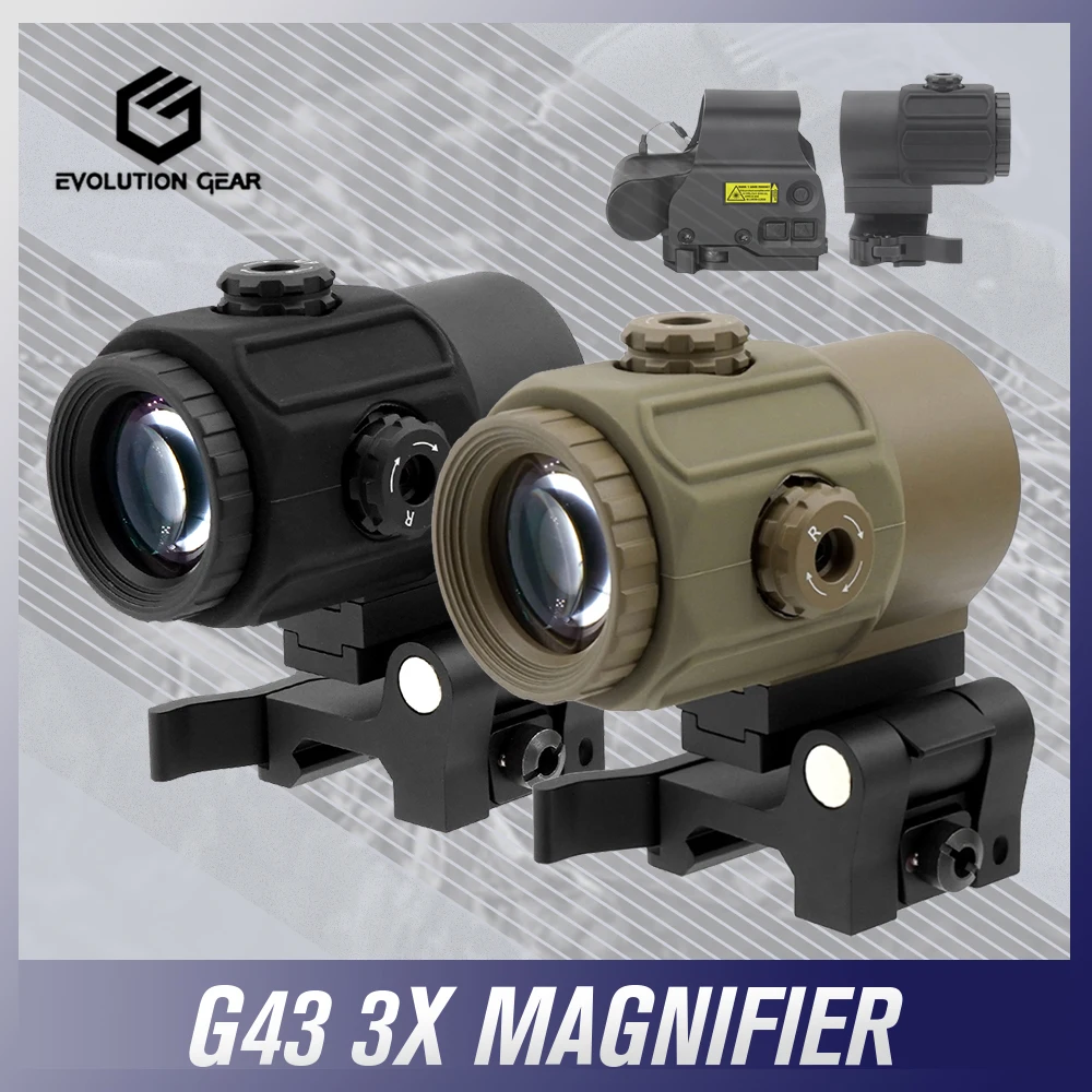 

EVOLUTION GEAR Tactical G43 3X Magnifier with 7mm Riser Switch To Side QD STS Mount Red Dot Magnifier For Hunting Airsoft AR 15