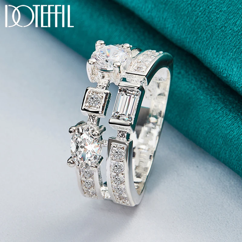 DOTEFFIL 925 Sterling Silver Round Square AAA Zircon Ring For Woman Man Fashion Wedding Engagement Party Gift Charm Jewelry