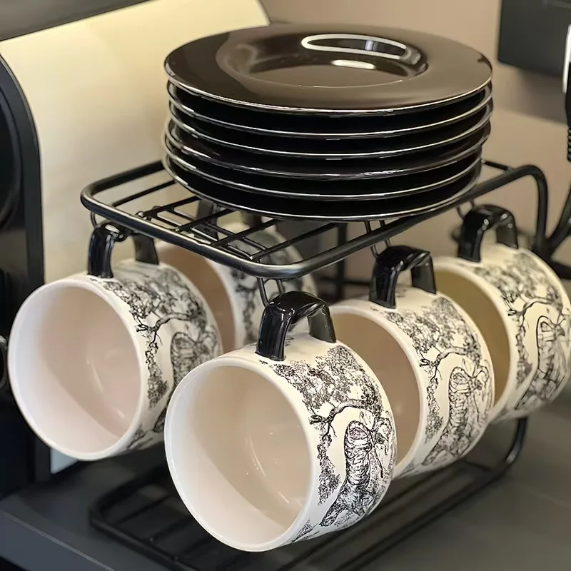 

European Style 6-Piece Ceramic Coffee Cup Set with Handle Tray Fashion Arabic Mugs