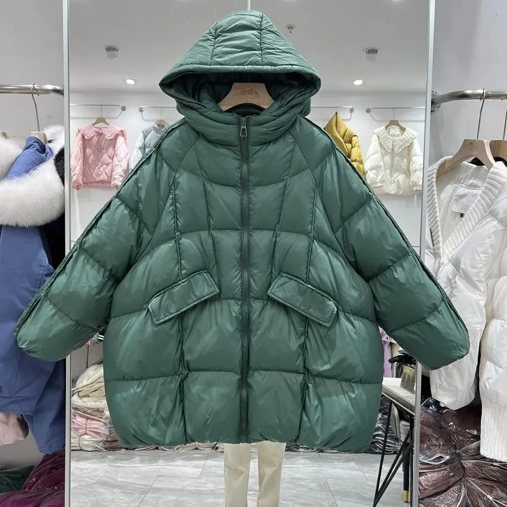 New Winter Women White Duck Down Jacket Hooded Plus Size Warm Oversize Puffer Coat Female Casual Loose Parkas Pocket Outerwear