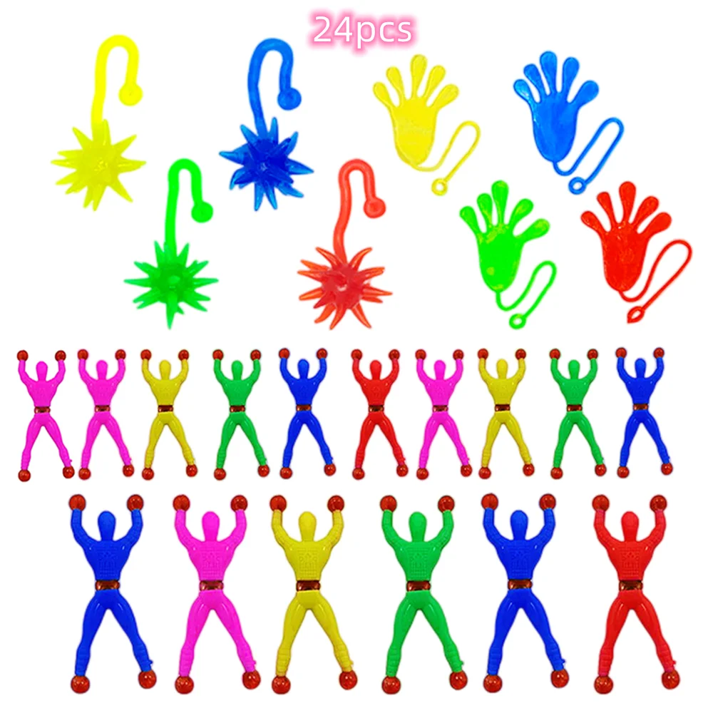 24Pcs Kids Birthday Party Toys Set Sticky Palms Wall Climbing Man Toy Pinata Filler Carnival Boys Girls Party Gift Giveaway Bag