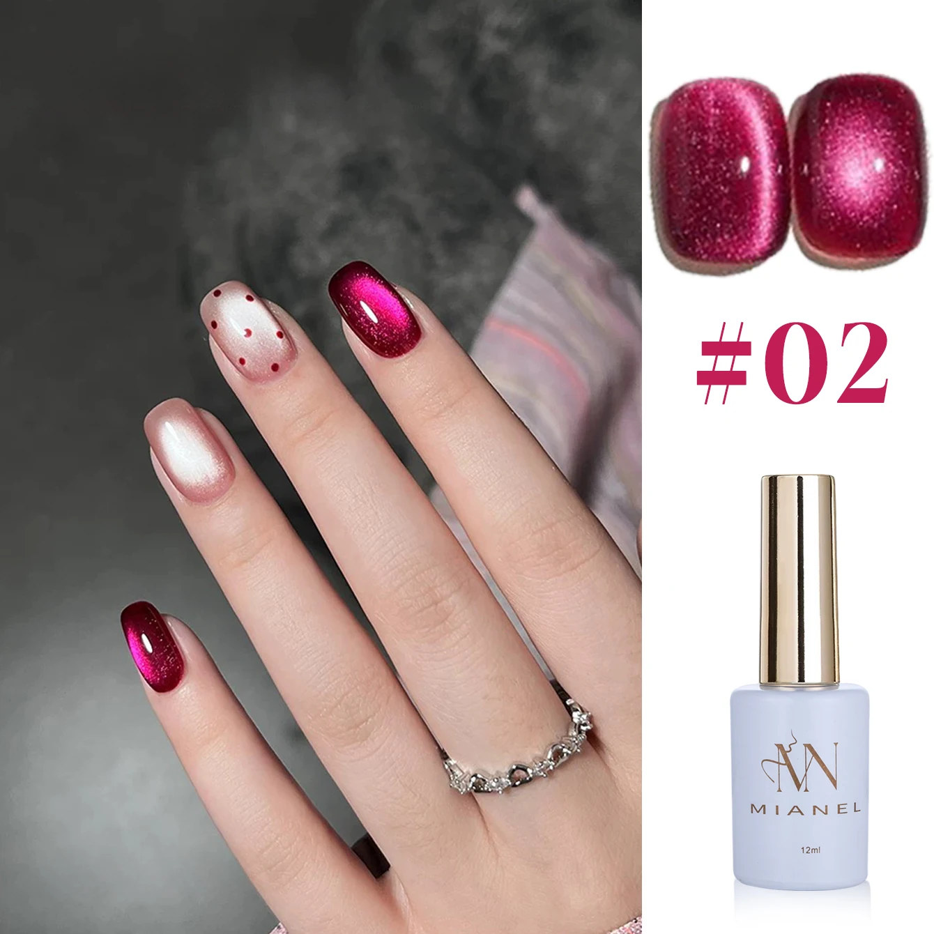 MIANEL 12ML Christmas Red Nails Dragon Fruit Cat Eye Gel Nail Polish 2025 New Whitening Red Glass Beads Crystal Nail Polish
