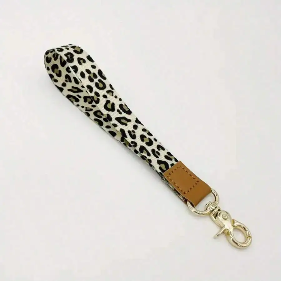 

Leopard Print Wrist Lanyard Keychain Bag Charm Car Accessory ID Holder
