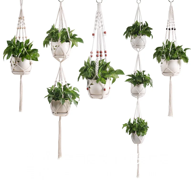 Cesta De Suspensão De Macramé Artesanal, Planta De Corda De Suspensão, Vaso De Flores, Varanda Pendurada Decoração, Decoração De Jardim De Casa