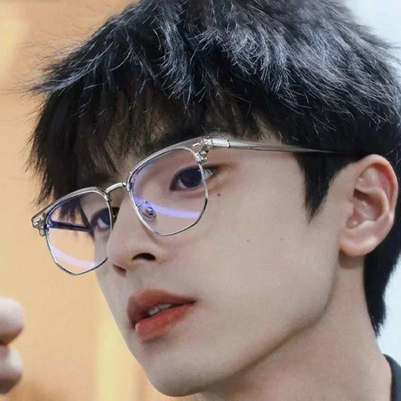 Simple Semi Rimless Anti Blue Light Blocking Glasses Men Square Ray Filter Eyeglasses Big Frame Women Computer Goggle Spectacles