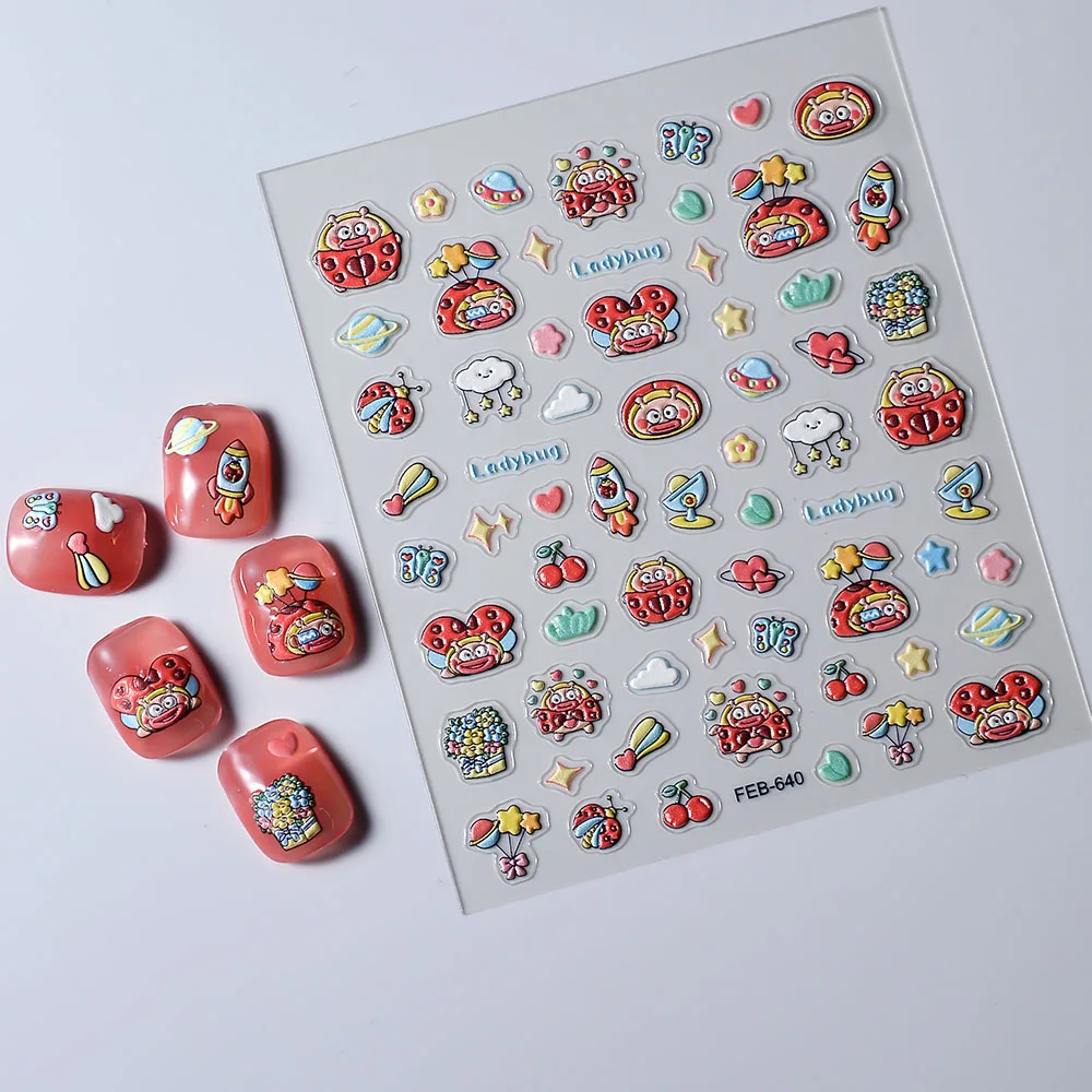 5D Ladybug Nail Art Decals 3D Manicure Applique Nail Stickers for Nail Decoration FEB-640